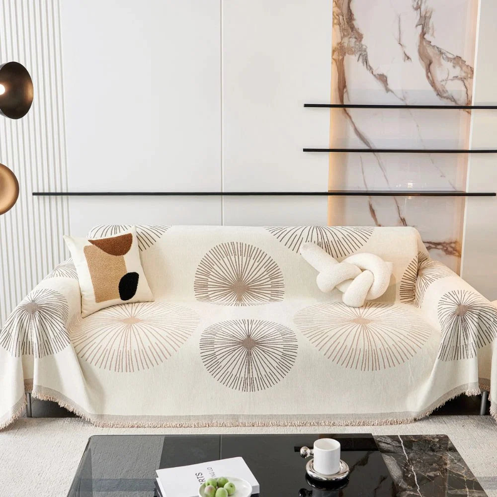 Sofa Cover Soft Microfiber Dandelion Print & Tassel Detail