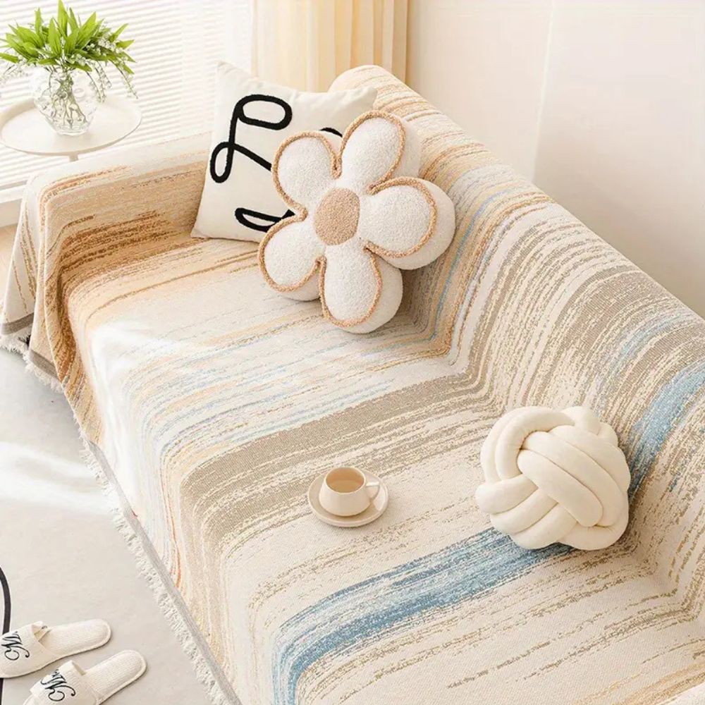 Sofa Cover Striped Chenille Breathable & Non-Slip