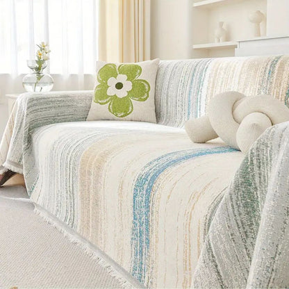 Sofa Cover Striped Chenille Breathable & Non-Slip