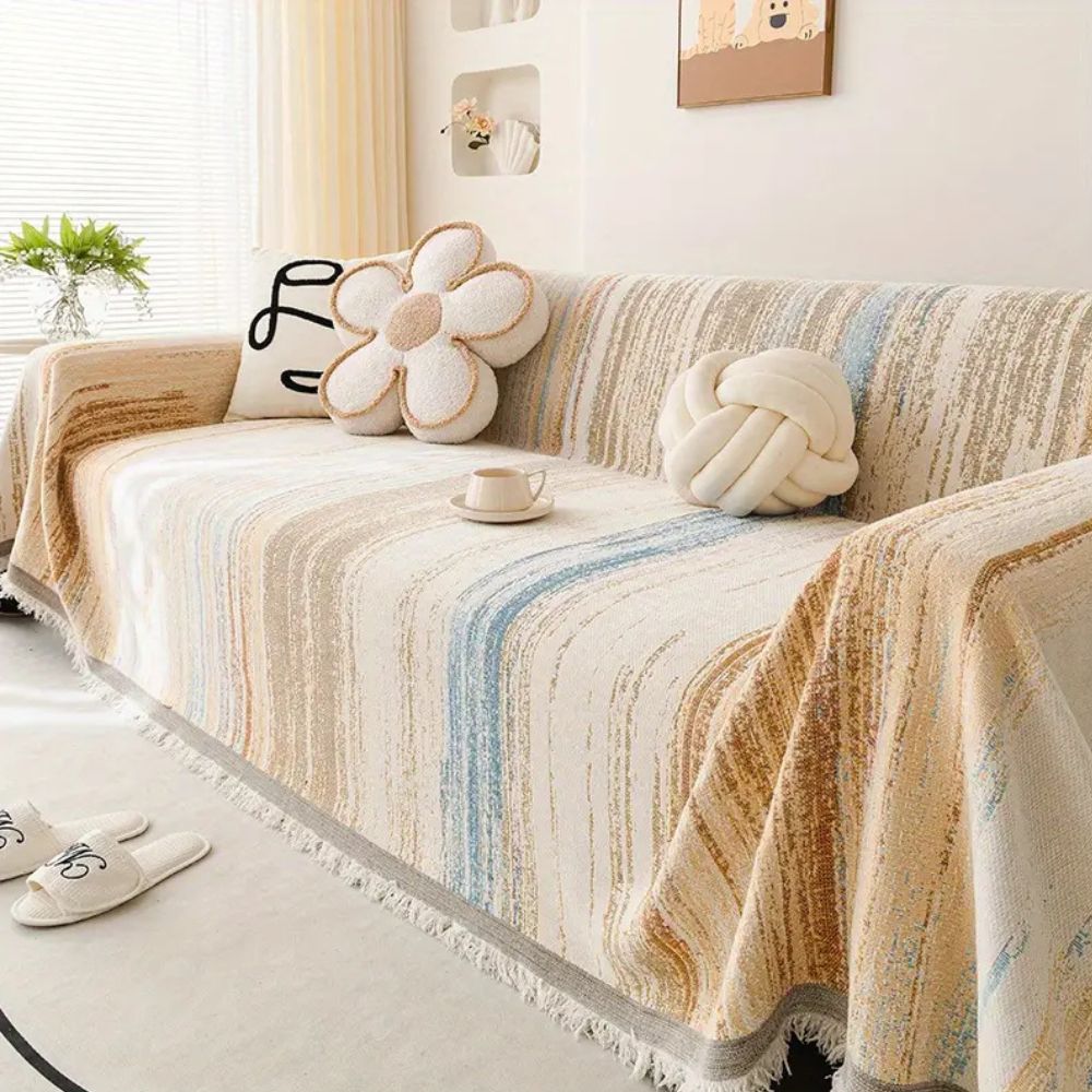 Sofa Cover Striped Chenille Breathable & Non-Slip
