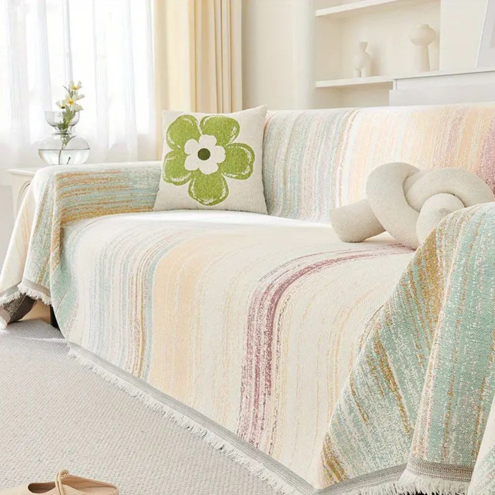 Sofa Cover Striped Chenille Breathable & Non-Slip