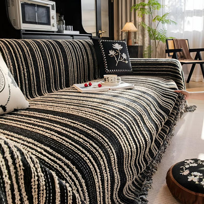 Sofa Cover Striped Chenille Machine Washable Universal Fit