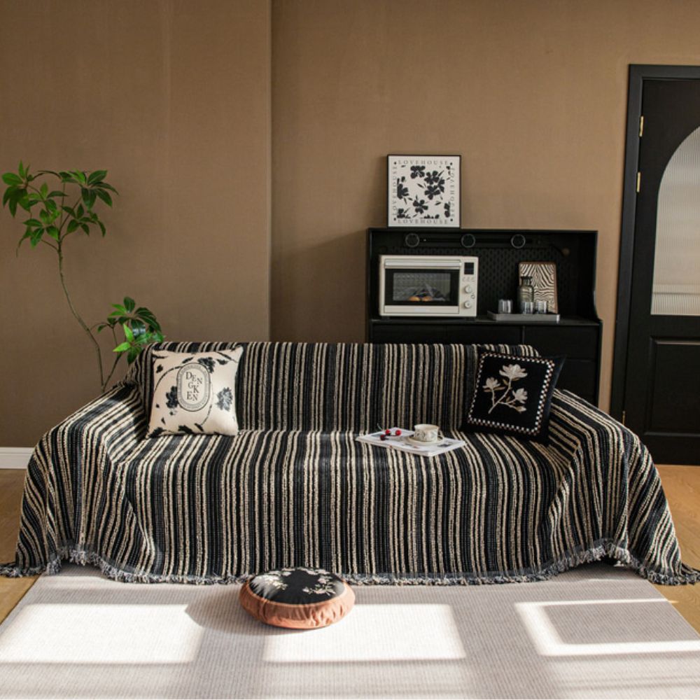 Sofa Cover Striped Chenille Machine Washable Universal Fit