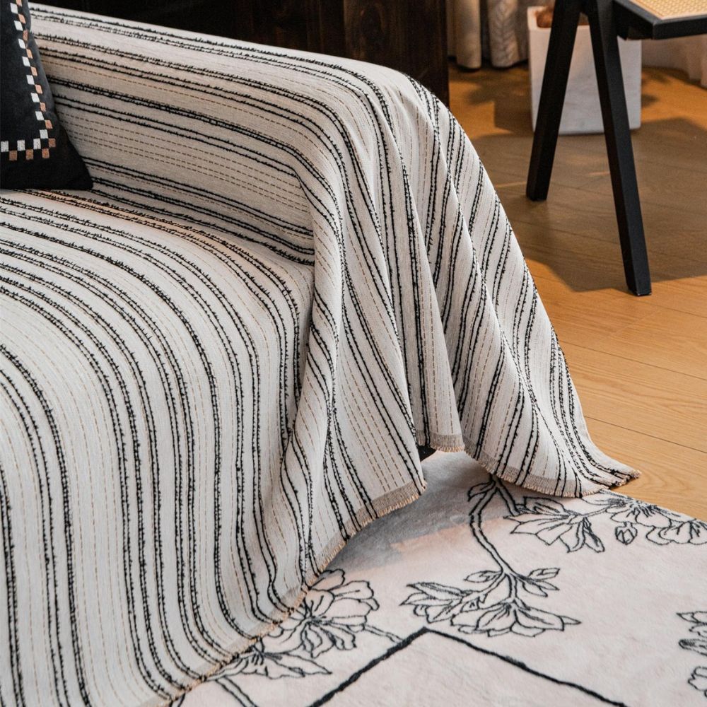 Sofa Cover Striped Chenille Machine Washable Universal Fit