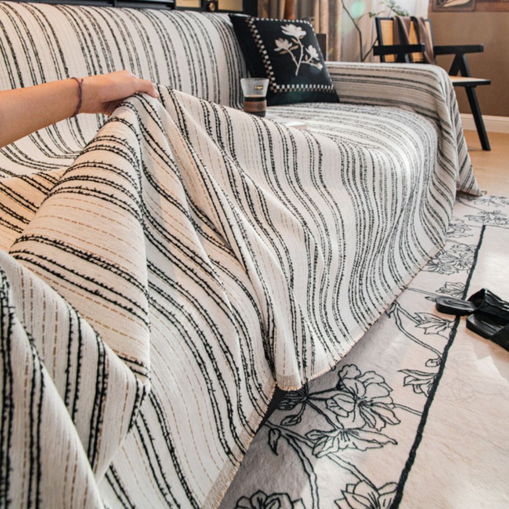 Sofa Cover Striped Chenille Machine Washable Universal Fit