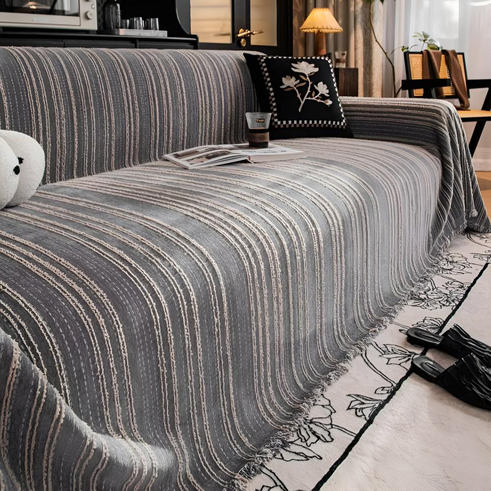 Sofa Cover Striped Chenille Machine Washable Universal Fit