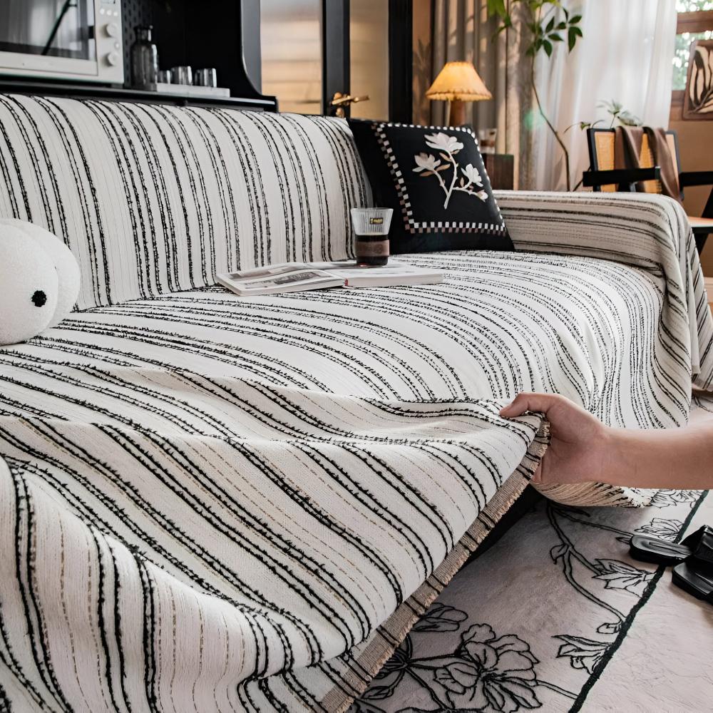 Sofa Cover Striped Chenille Machine Washable Universal Fit