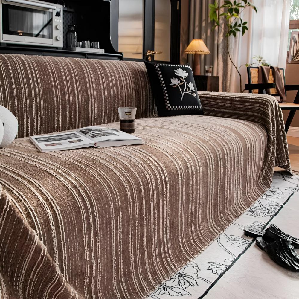 Sofa Cover Striped Chenille Machine Washable Universal Fit