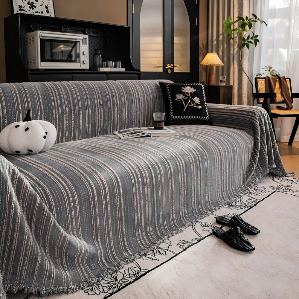 Sofa Cover Striped Chenille Machine Washable Universal Fit
