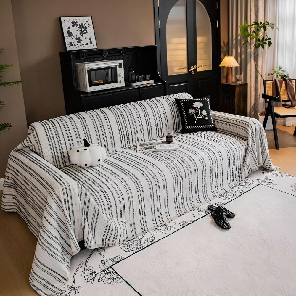 Sofa Cover Striped Chenille Machine Washable Universal Fit