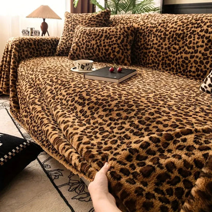 Sofa Cover Thick Plush Microfiber Leopard Print