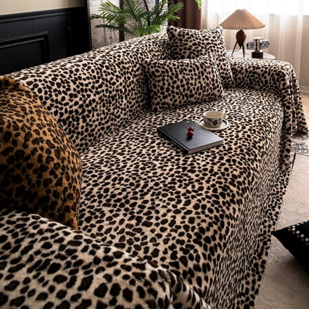 Sofa Cover Thick Plush Microfiber Leopard Print