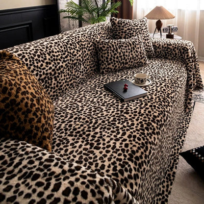 Sofa Cover Thick Plush Microfiber Leopard Print