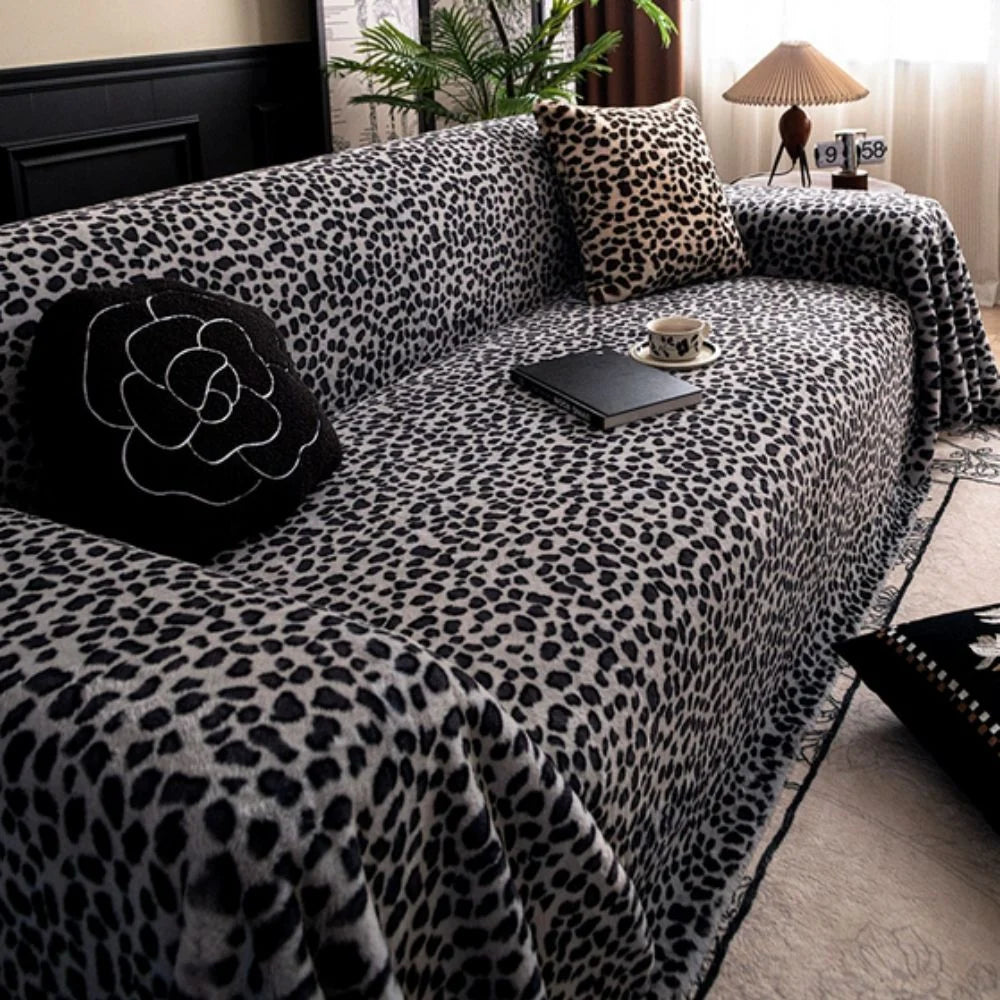 Sofa Cover Thick Plush Microfiber Leopard Print