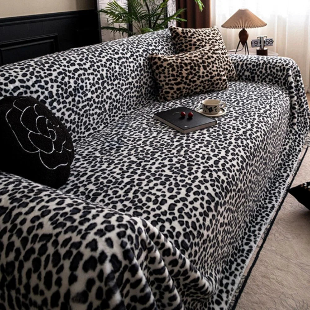 Sofa Cover Thick Plush Microfiber Leopard Print