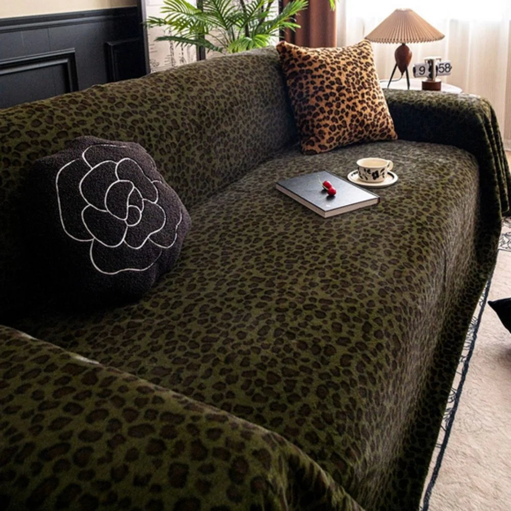 Sofa Cover Thick Plush Microfiber Leopard Print