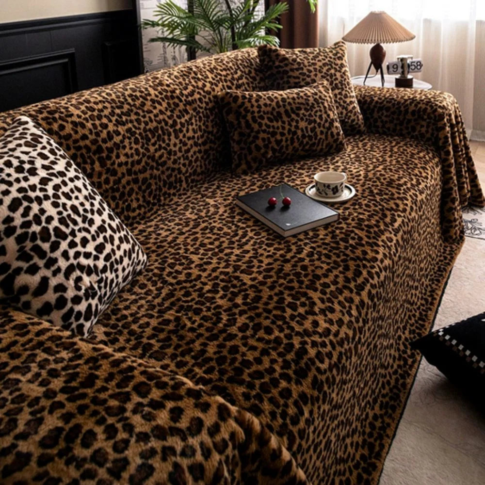 Sofa Cover Thick Plush Microfiber Leopard Print