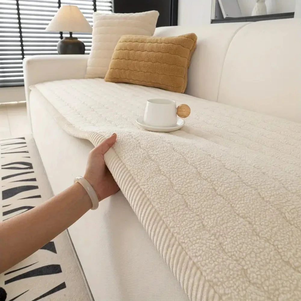 Sofa Cover Thick Plush Microfiber Non-Slip & Machine Washable