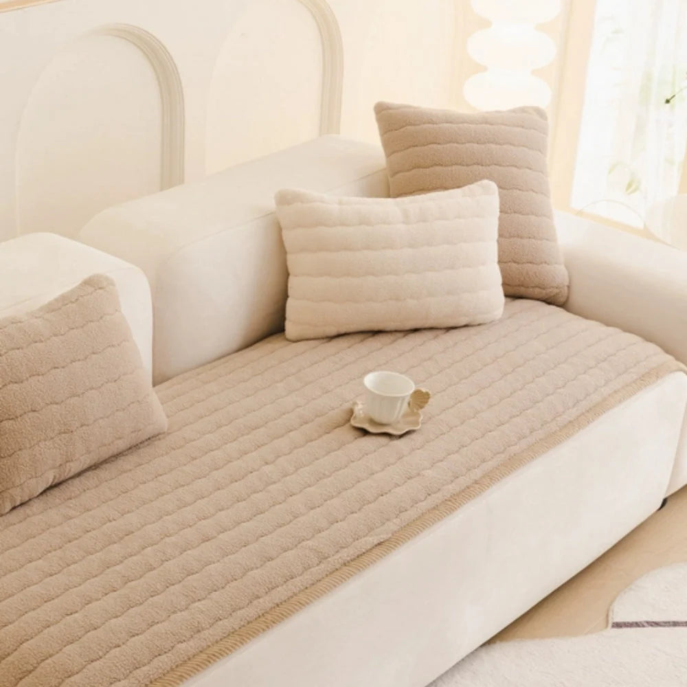 Sofa Cover Thick Plush Microfiber Non-Slip & Machine Washable