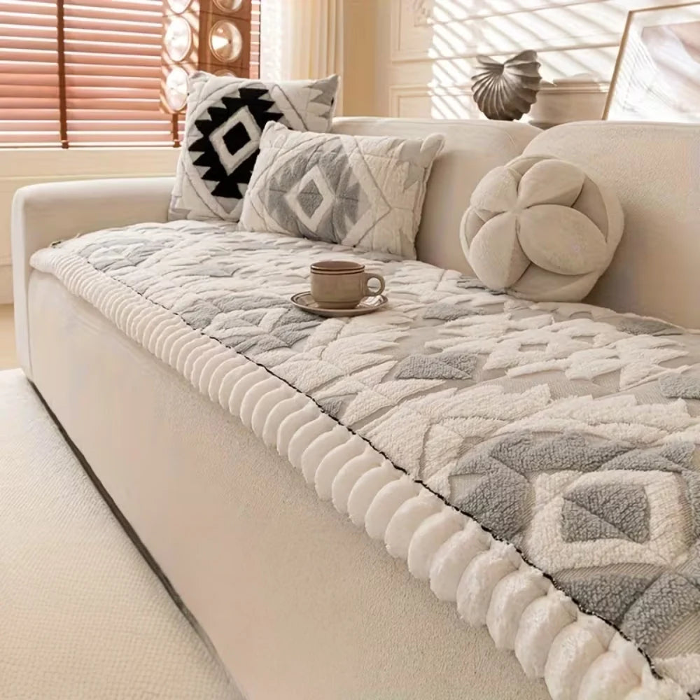 Sofa Cover Thick Quilted Plush Anti-Slip Backing Pet-Friendly