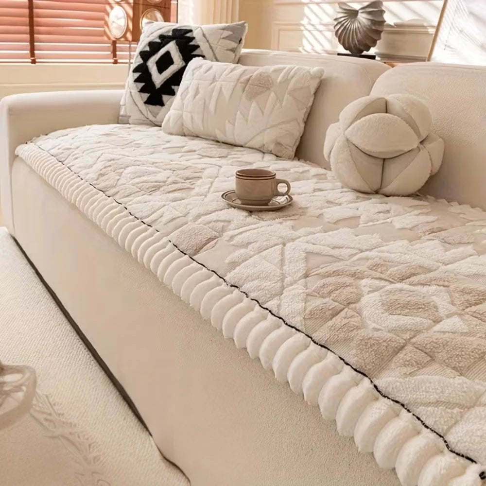 Sofa Cover Thick Quilted Plush Anti-Slip Backing Pet-Friendly