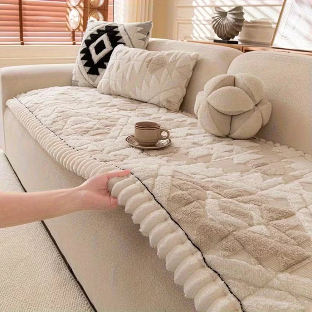Sofa Cover Thick Quilted Plush Anti-Slip Backing Pet-Friendly