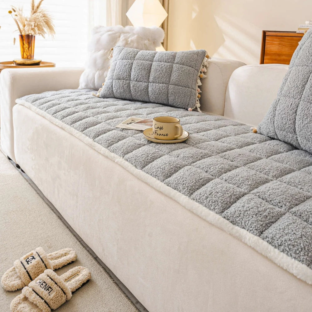Sofa Cover Thick Three-Layer Plush Microfiber Anti-Slip Backing