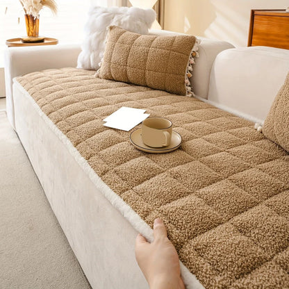 Sofa Cover Thick Three-Layer Plush Microfiber Anti-Slip Backing