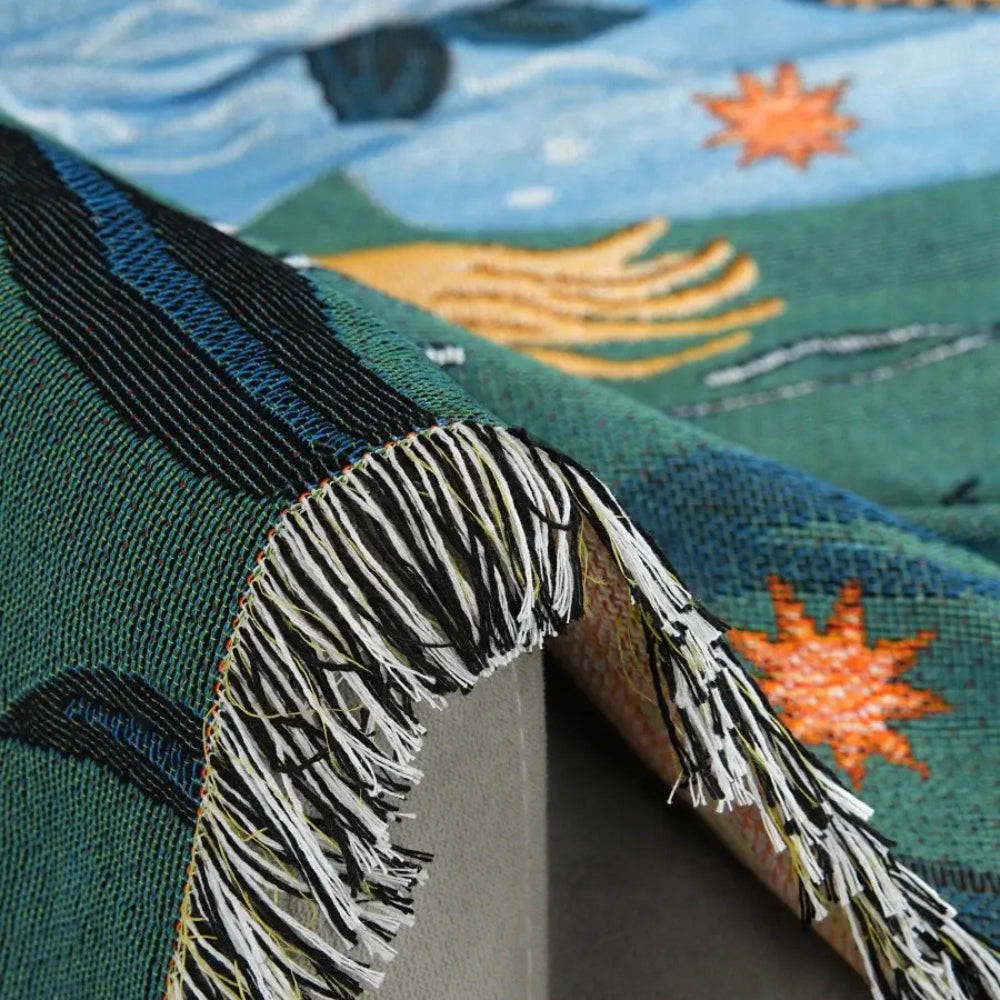 Sofa Cover Underwater Mermaid Print Cotton-Poly Machine Washable Tassels