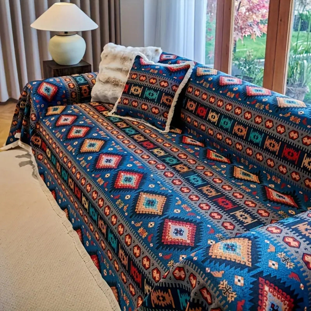 Sofa Cover Vibrant Geometric Jacquard Cotton-Linen Blend Pet-Friendly