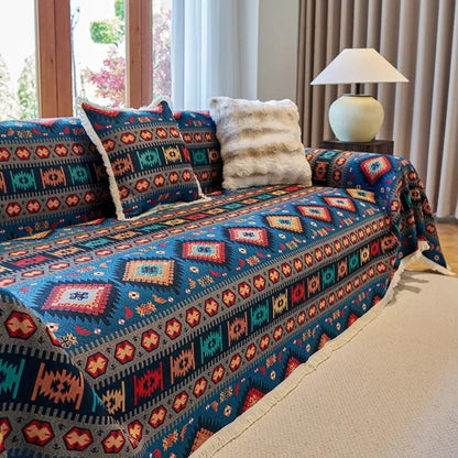 Sofa Cover Vibrant Geometric Jacquard Cotton-Linen Blend Pet-Friendly