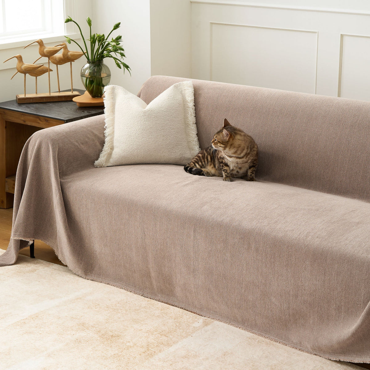 Sofa Cover Water-Repellent Pet-Resistant Herringbone Weave
