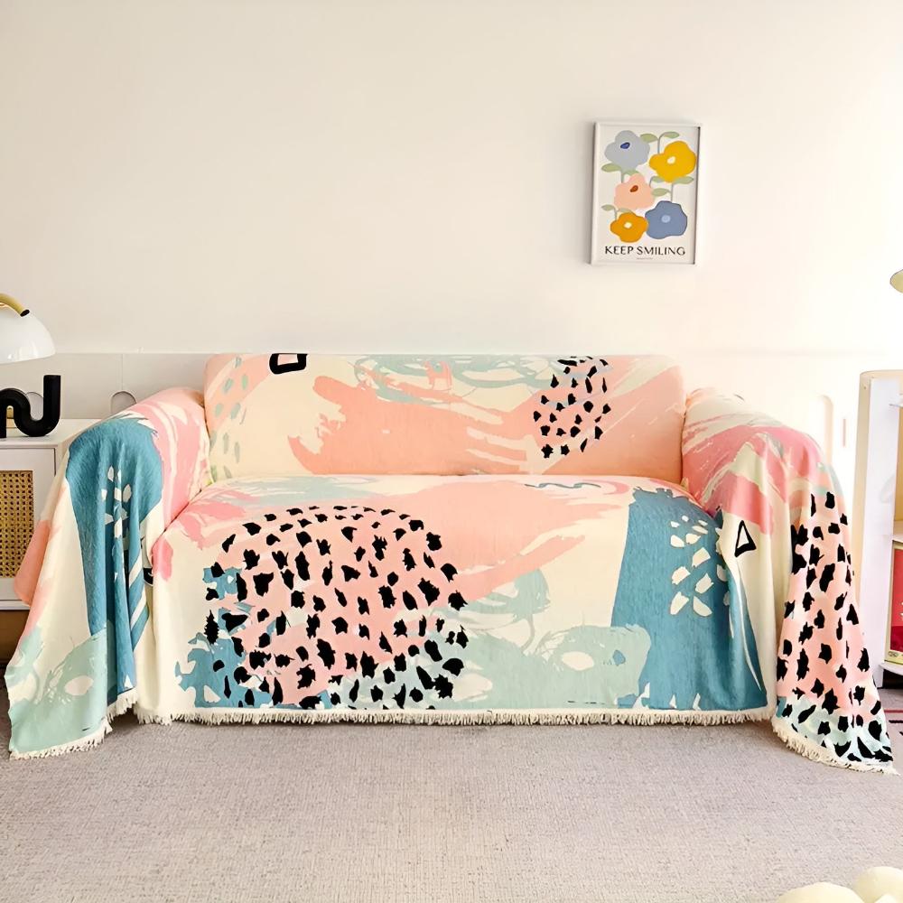 Sofa Cover Watercolor Print Cotton-Linen Machine Washable