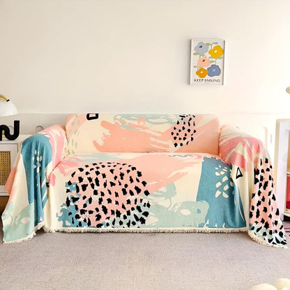 Sofa Cover Watercolor Print Cotton-Linen Machine Washable