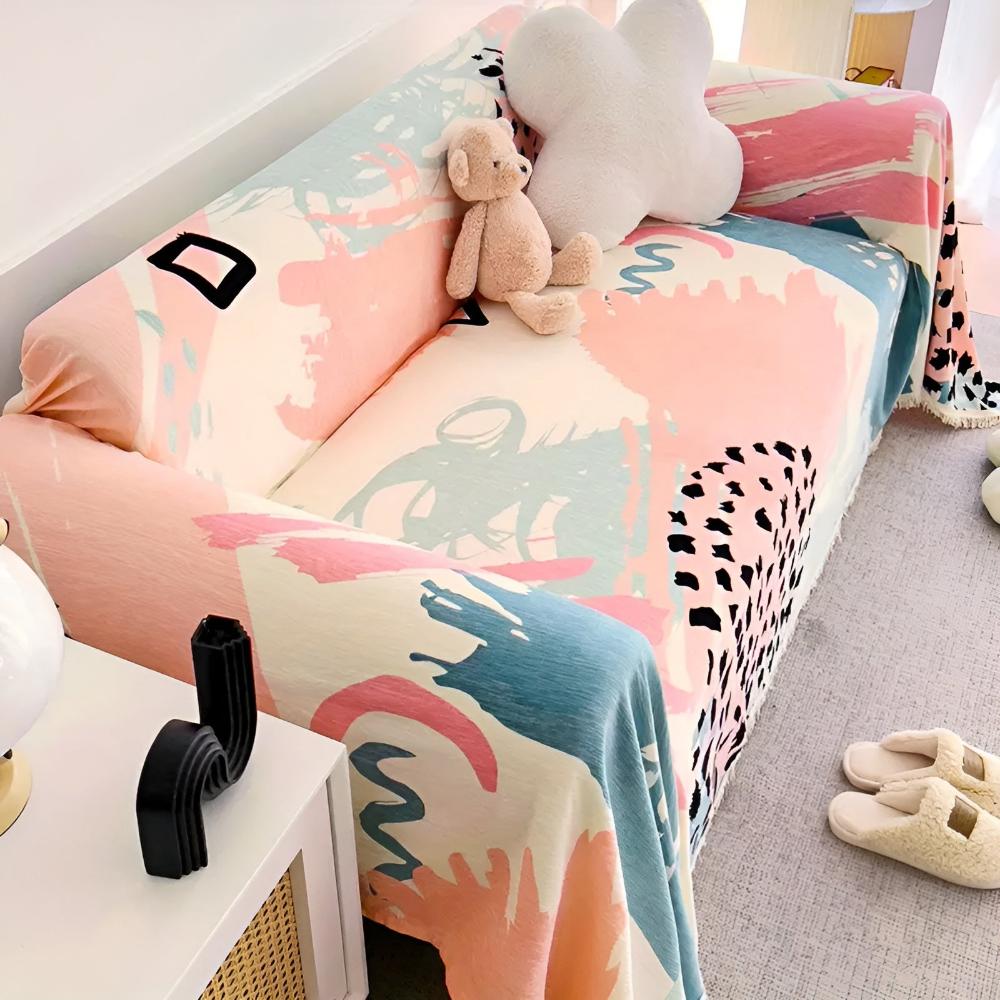 Sofa Cover Watercolor Print Cotton-Linen Machine Washable