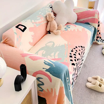 Sofa Cover Watercolor Print Cotton-Linen Machine Washable