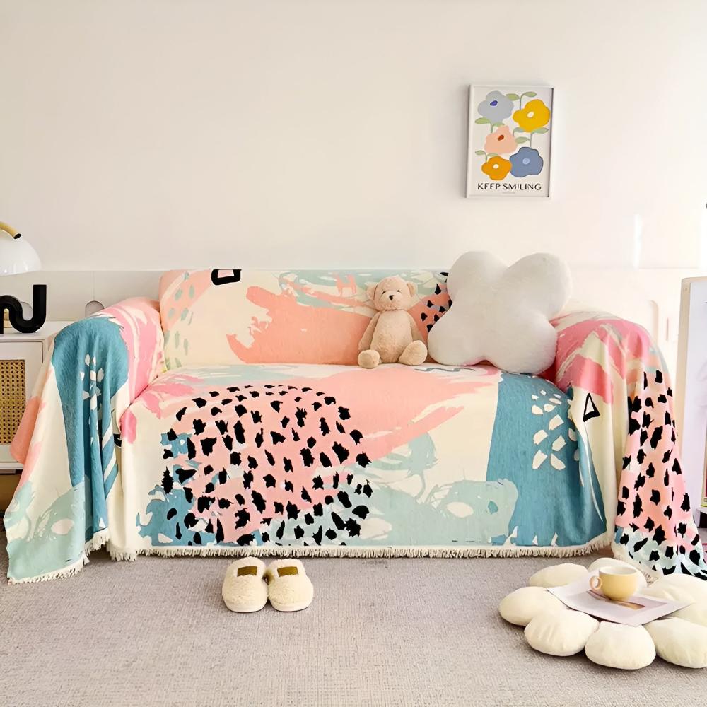 Sofa Cover Watercolor Print Cotton-Linen Machine Washable