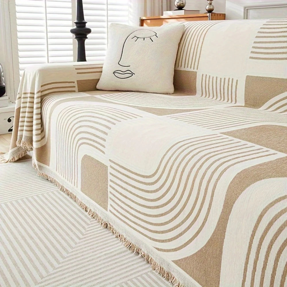 Sofa Cover Wavy Stripe Chenille Reversible