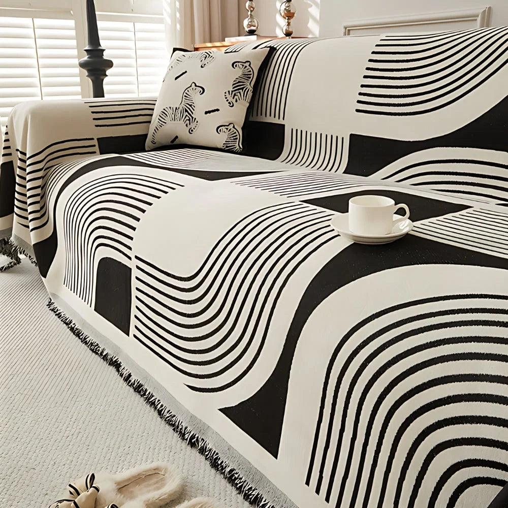 Sofa Cover Wavy Stripe Chenille Reversible
