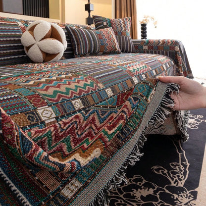 Sofa Cover Woven Chenille Boho Geometric Fade-Resistant