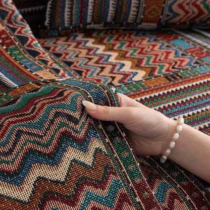 Sofa Cover Woven Chenille Boho Geometric Fade-Resistant