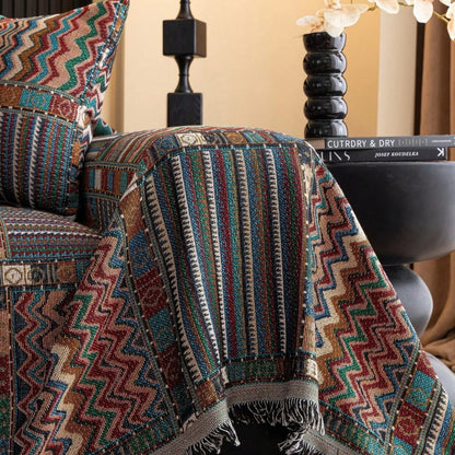 Sofa Cover Woven Chenille Boho Geometric Fade-Resistant