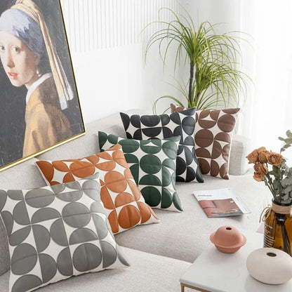 Sofa Cushion Cover Faux Leather Embroidered 18 x 18