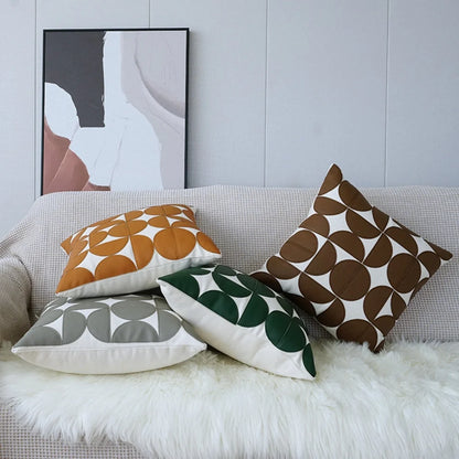 Sofa Cushion Cover Faux Leather Embroidered 18 x 18