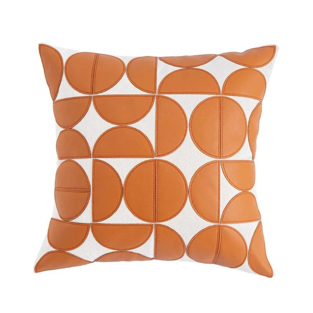 Sofa Cushion Cover Faux Leather Embroidered 18 x 18