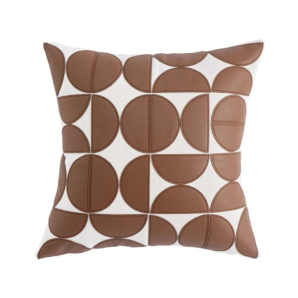 Sofa Cushion Cover Faux Leather Embroidered 18 x 18