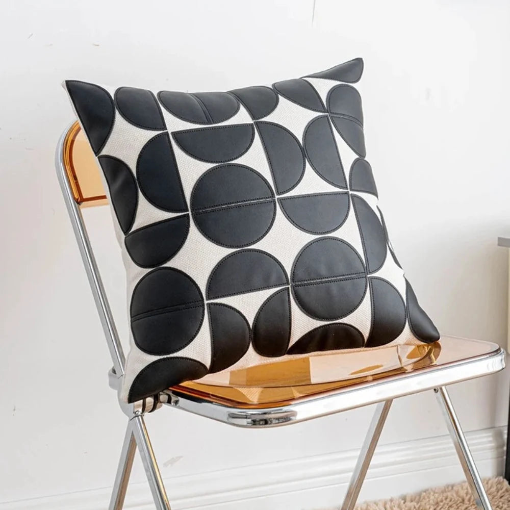 Sofa Cushion Cover Faux Leather Embroidered 18 x 18