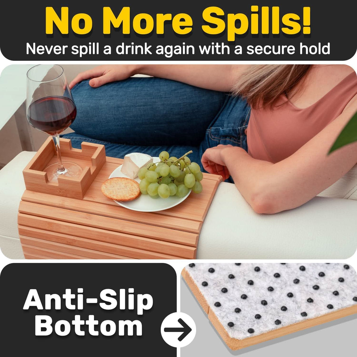 Sofa Drink Holder Bamboo Space-Saving Design