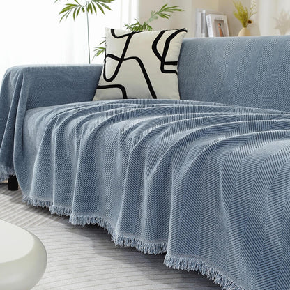 Sofa Throw Blanket Chenille Herringbone Machine-Washable