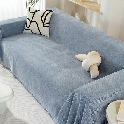 Sofa Throw Blanket Chenille Herringbone Machine-Washable